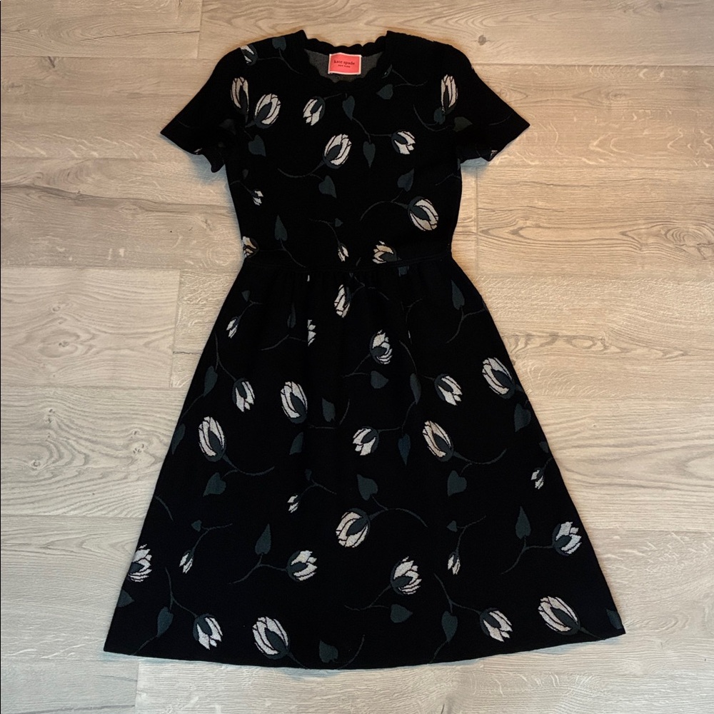kate spade black deco bloom floral sweater dress size M